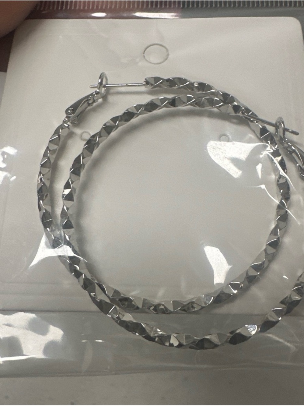 Silver Faceted Hoop Earrings - Classic Women's Jewelry